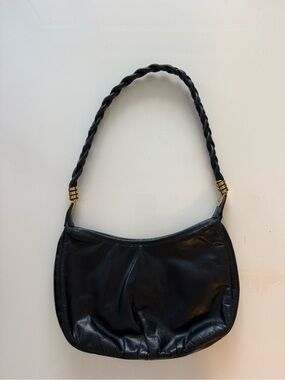 Morris Moskowitz Navy Leather Shoulder Bag with Braided Strap